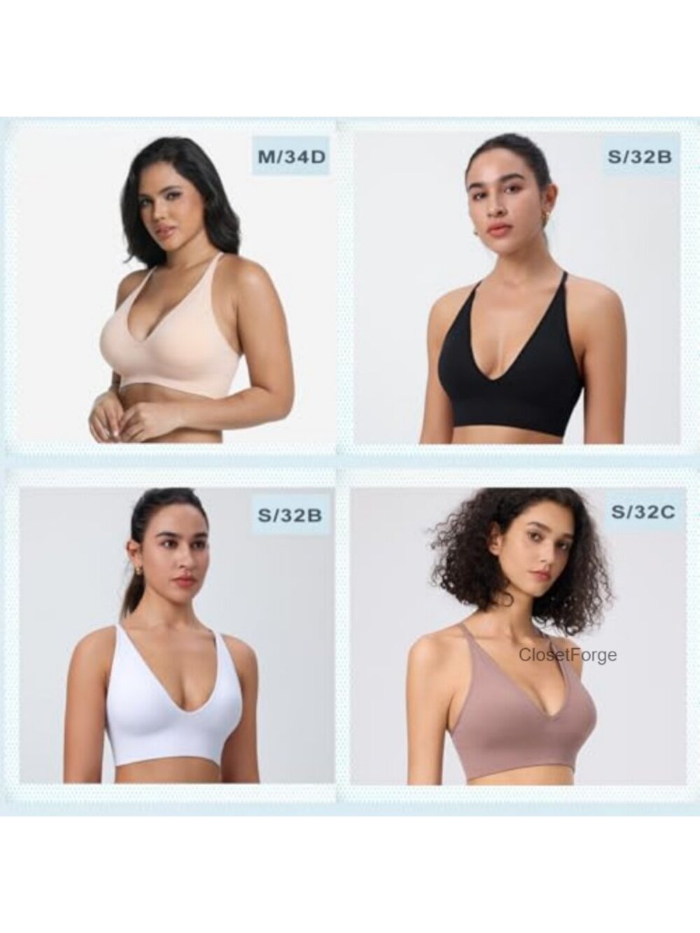Deep V Neck Push Up Bralette Seamless Sports Bra Wireless Spaghetti Strap Padded - Picture 5 of 6